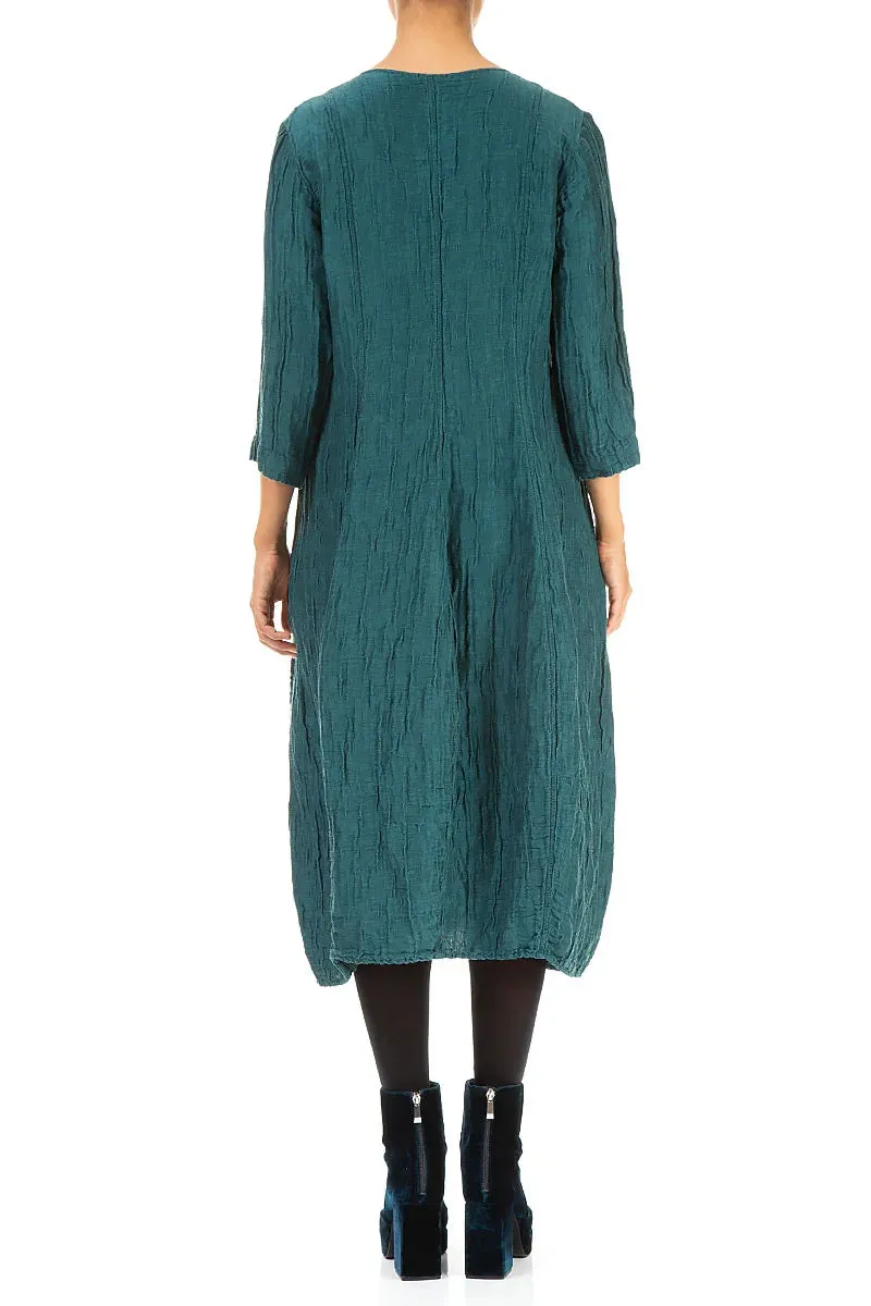 V-Neck Crinkled Peacock Silk Linen Dress Star Mood ShockAbsorbent Padding
