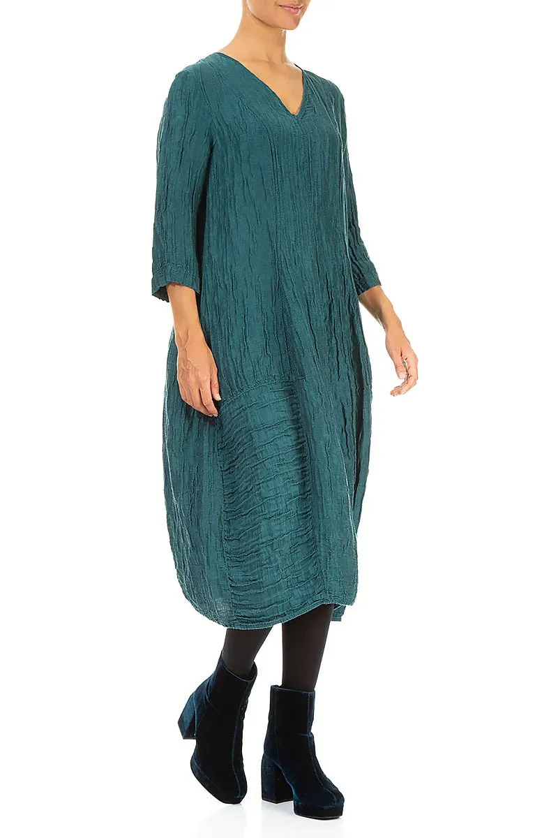 Light Fit lightweight pants V-Neck Crinkled Peacock Silk Linen Dress