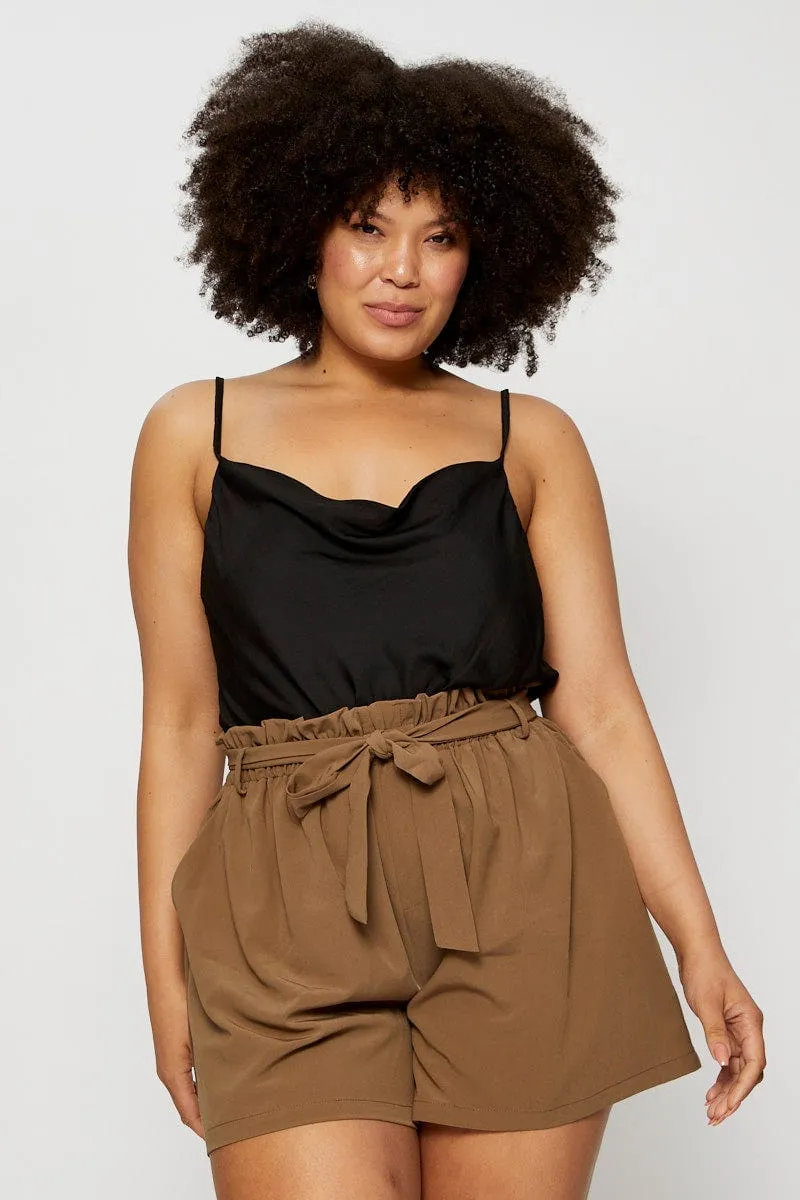 Black Satin Bodysuit Cowl Neck LowMaintenance