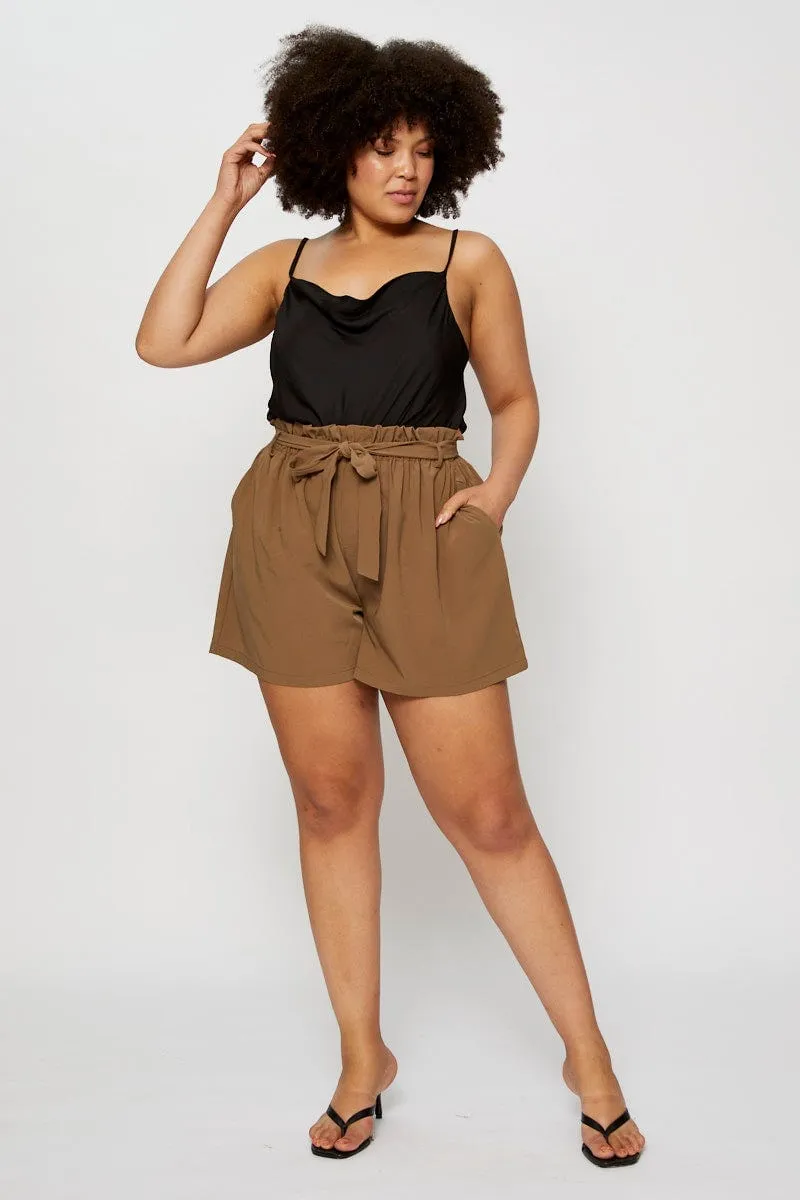 Everyday Outfit casual fun Black Satin Bodysuit Cowl Neck