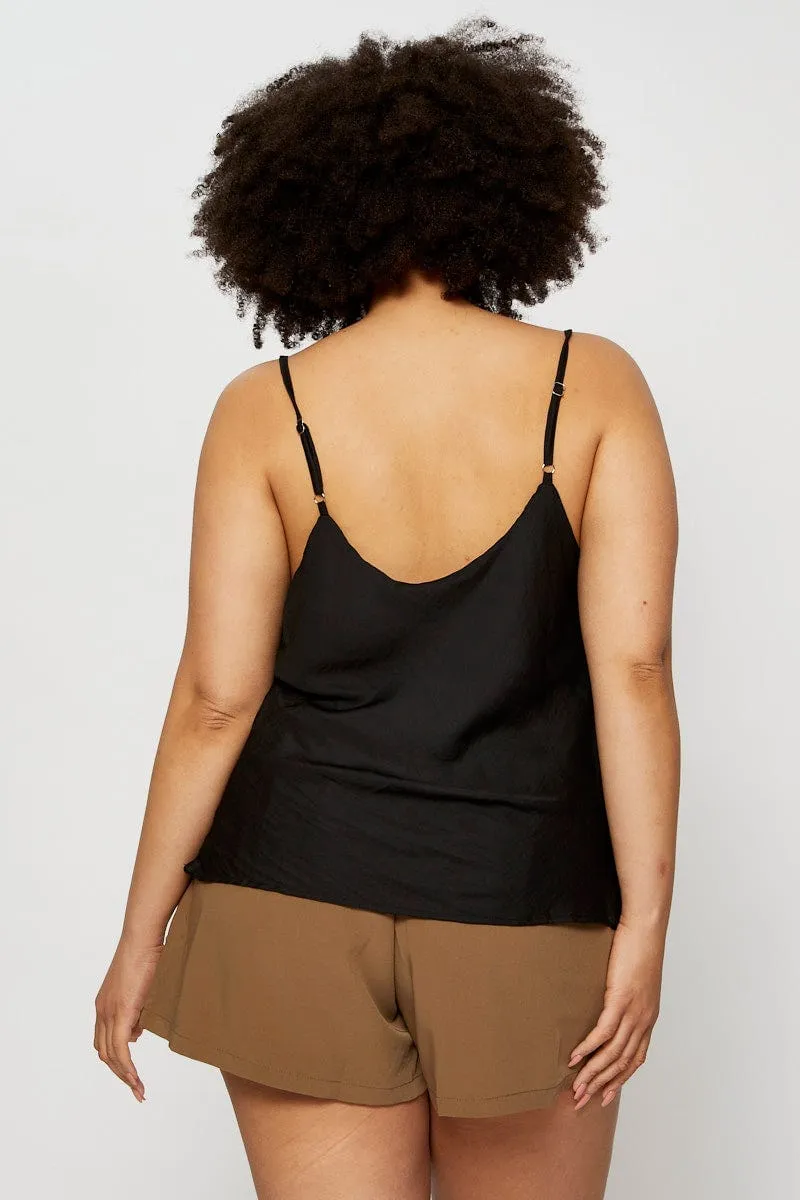 FlatlockStitching Global Cool Black Satin Bodysuit Cowl Neck