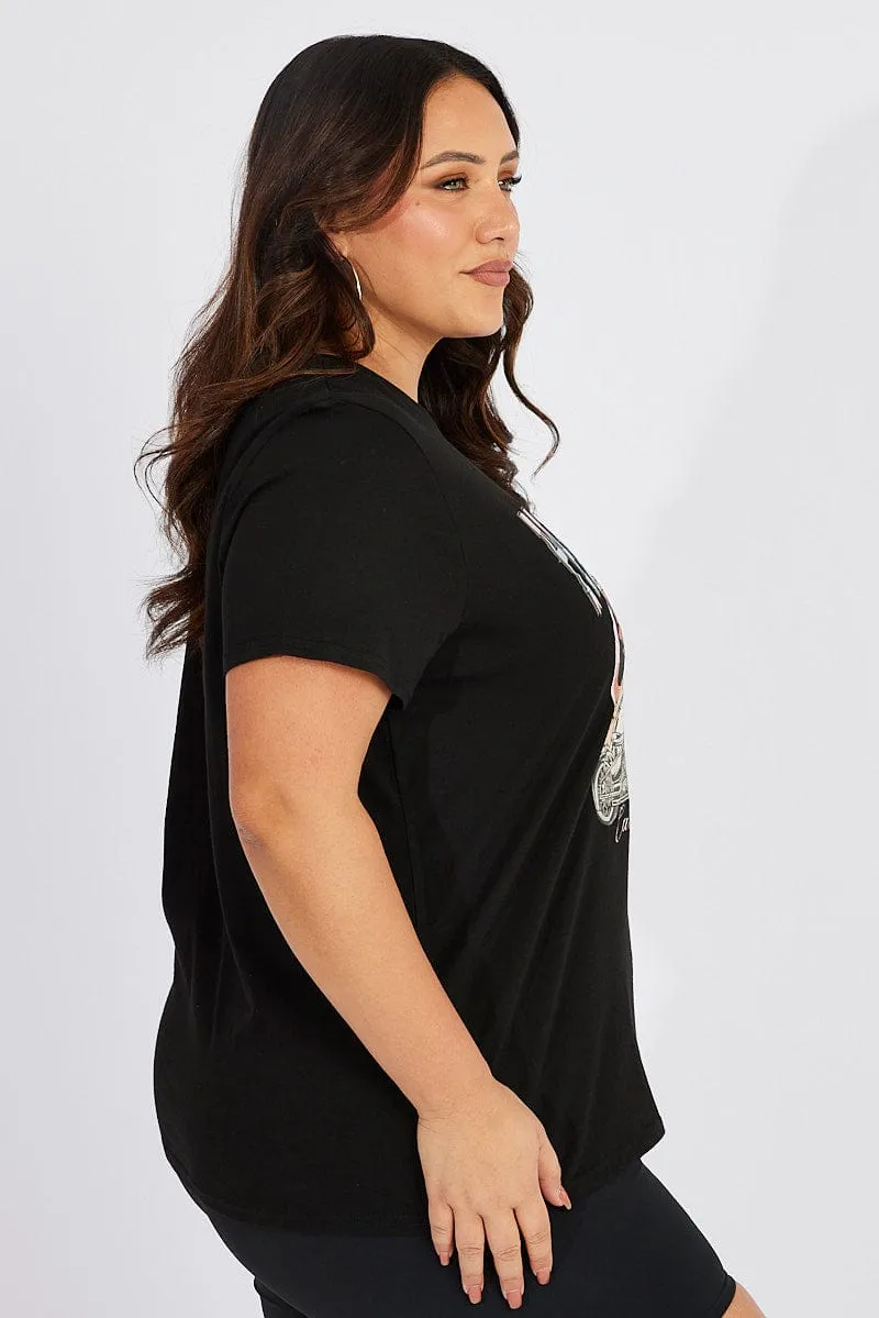 Black Graphic T-shirt Short Sleeve Crew Neck Minimal Comfort