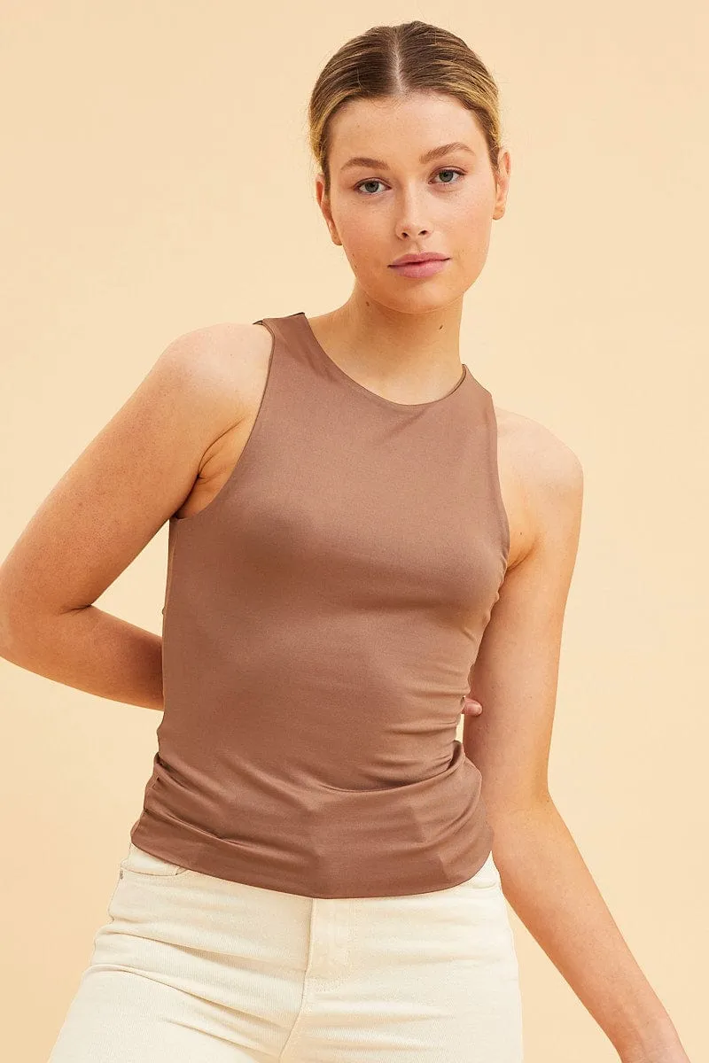 Brown Tank Top Smooth Cropped Full Length Daily Style Cyber Glow