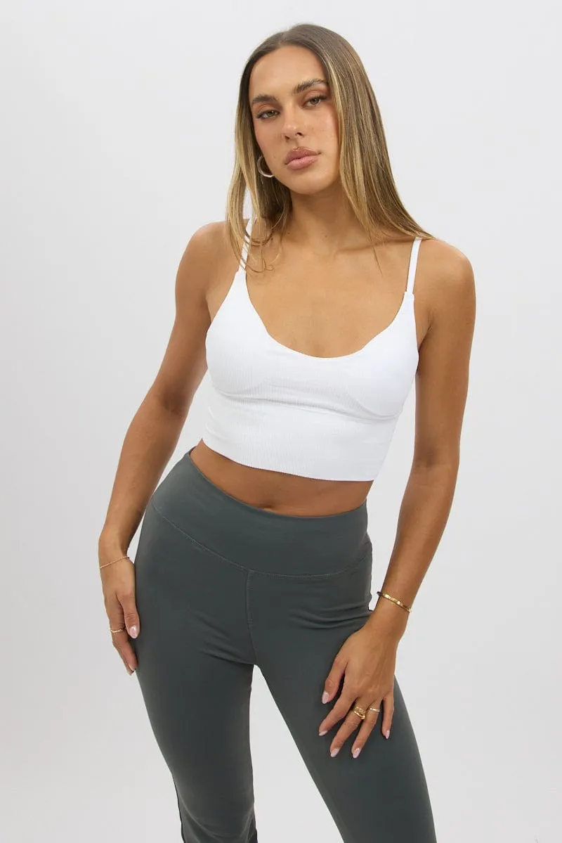 White V Neck Cami Crop Top Seamless MultiPocket System Lightweight Composite