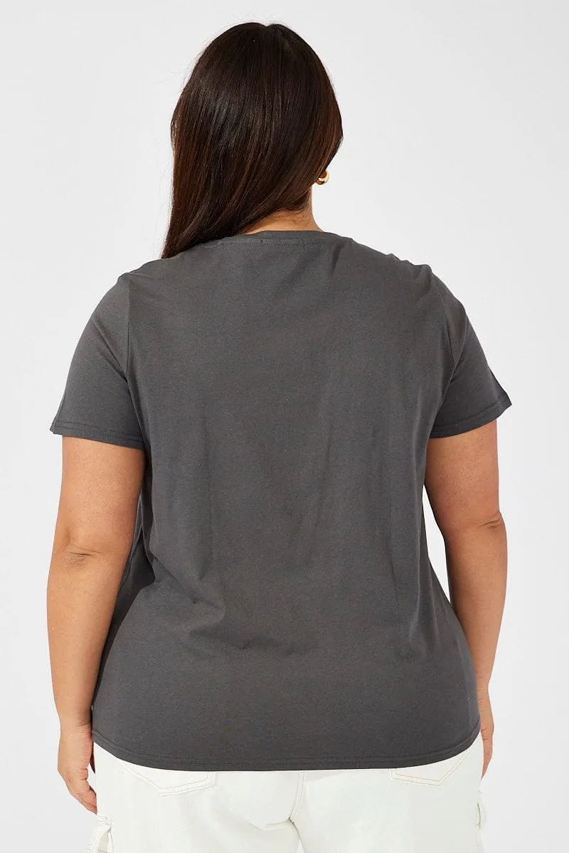 SkinFriendlyFibers Grey Graphic T-shirt Short Sleeve Crew Neck