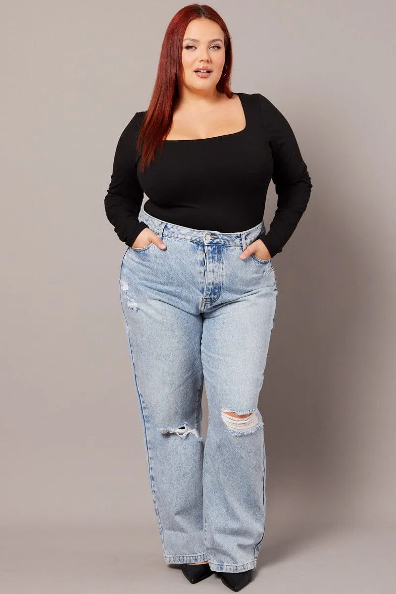 City Approved Stylish Casual Denim Straight Jeans High Rise