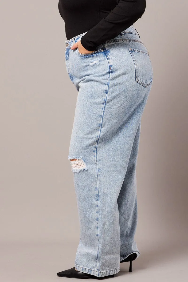 Wrinkle Free Fabric Treatment Denim Straight Jeans High Rise
