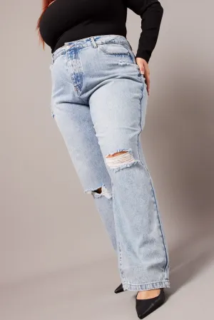 Straight Cut Denim Straight Jeans High Rise