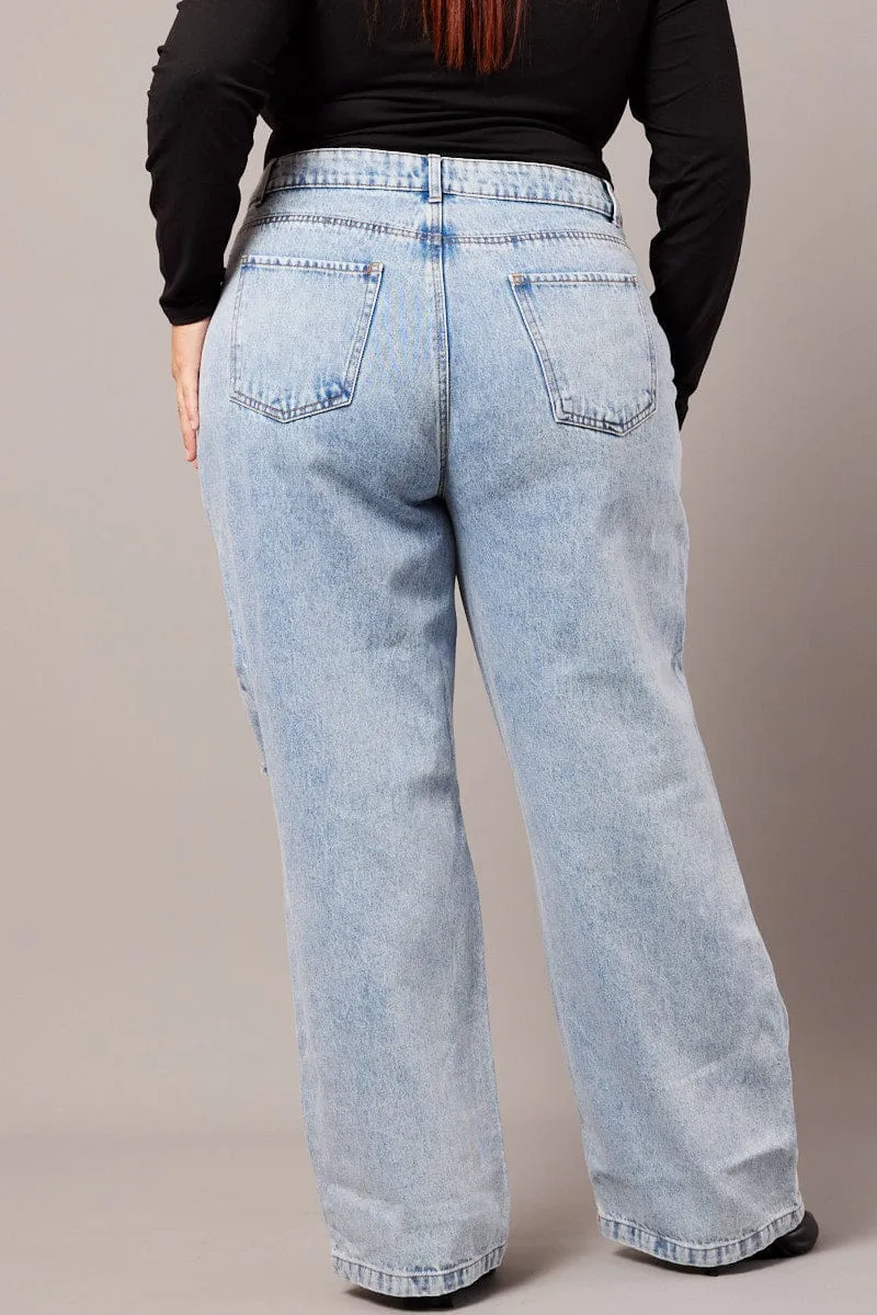 Denim Straight Jeans High Rise Comfortable Choice
