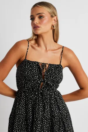 Red Flash Icon Glow Black Ditsy Fit And Flare Dress Strappy