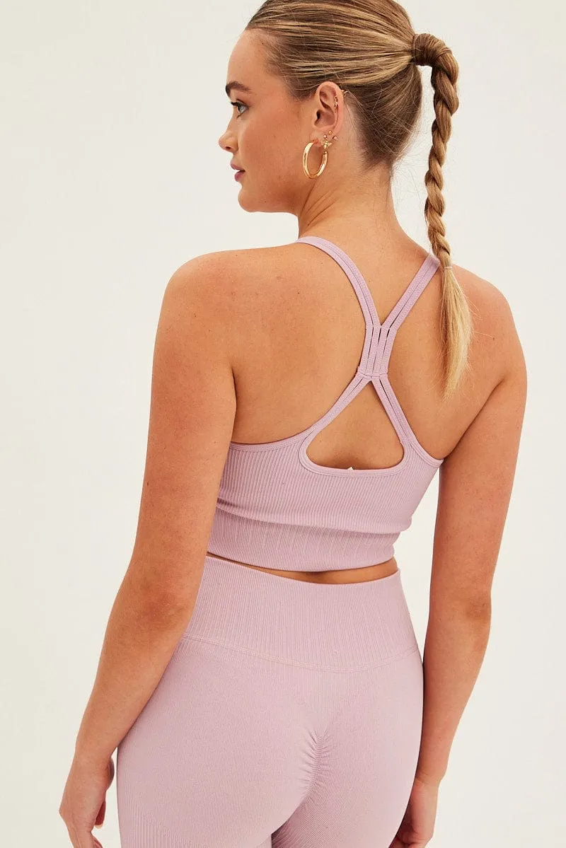 Purple Seamless Activewear Singlet Basic Top BreathableLining Warm Socks