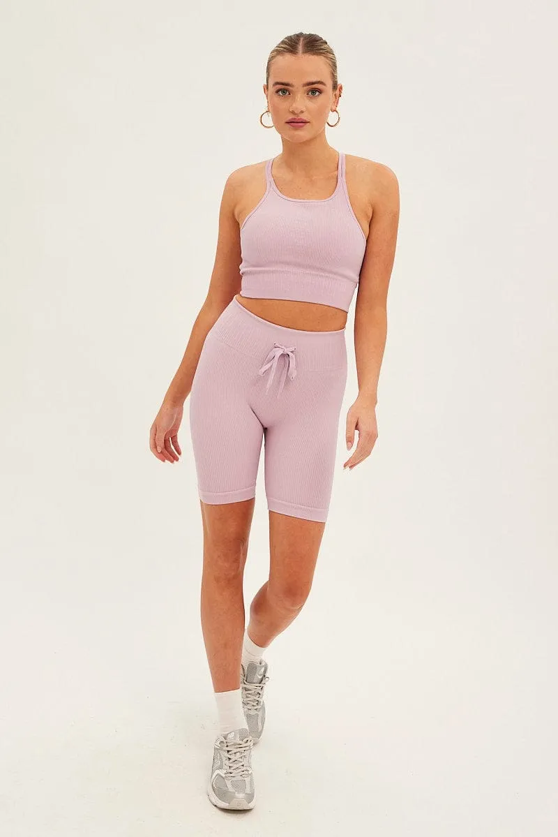 Tagless Design Versatile Design Purple Seamless Activewear Singlet Basic Top