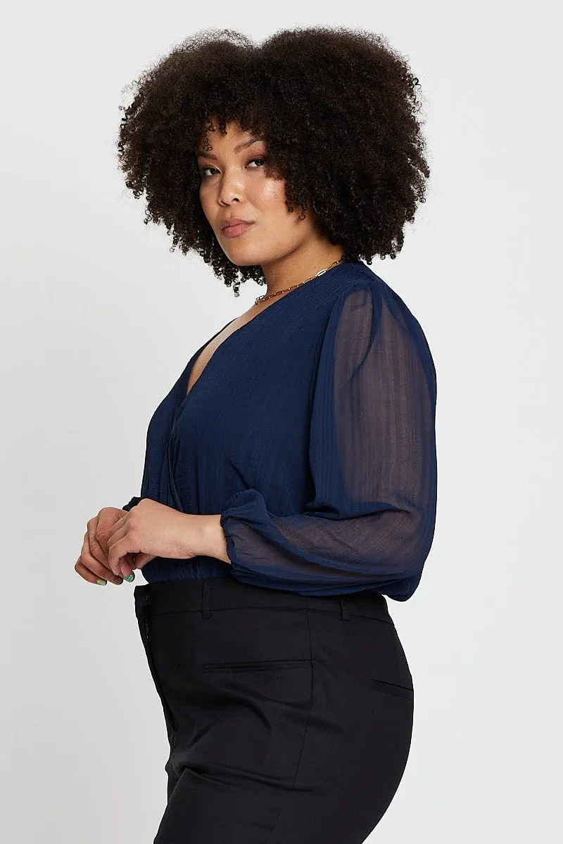 Blue Marl Long Sleeve V-neck Bodysuit Thermal Insulation Cloud Core
