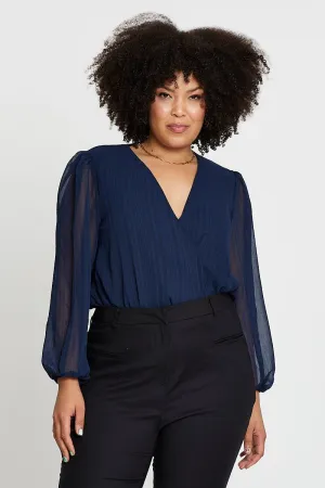 Blue Marl Long Sleeve V-neck Bodysuit Winter Wear