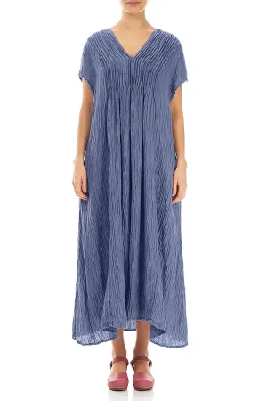 Romantic Crinkled Blue Nova Silk Dress Street Icon