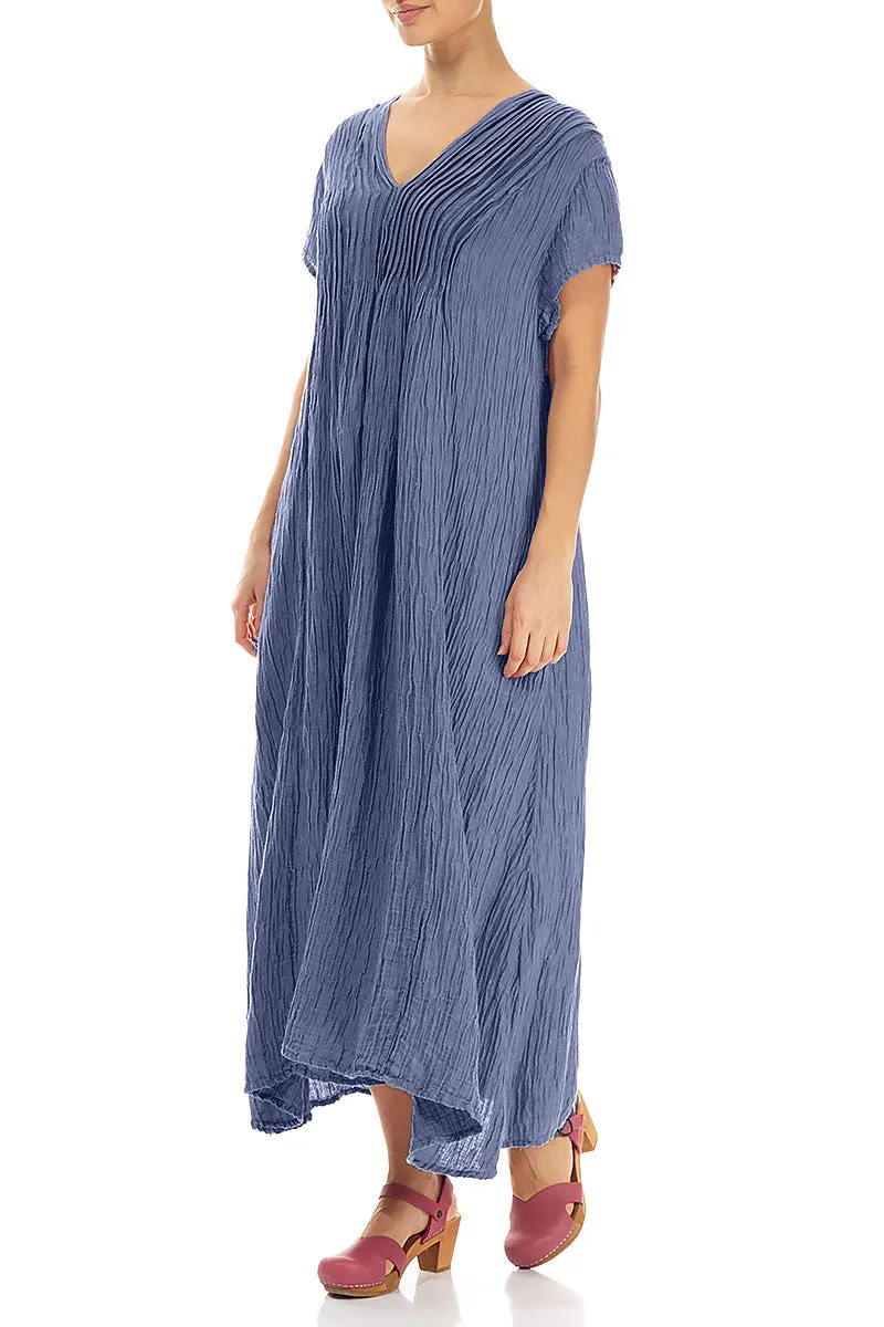 Romantic Crinkled Blue Nova Silk Dress Warm Coat