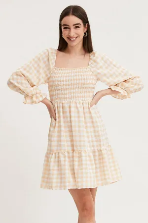 Smart Design Check Skater Dress Puff Sleeve Mini