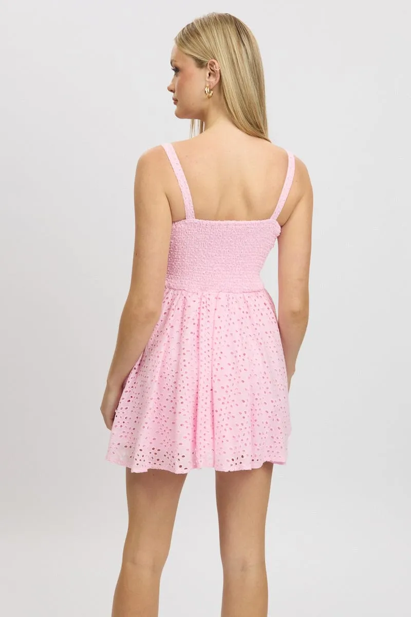 Pink Fit And Flare Dress Corset Detail Mini Elegant Top