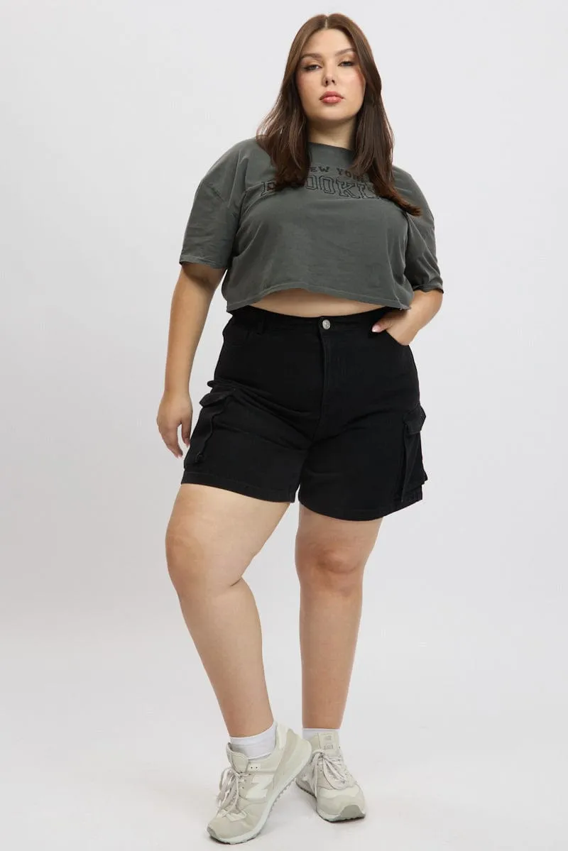 Black Cargo Shorts High Rise Basic Wear