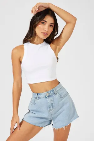 SeamFreeEngineering Soft Core White Crop Tank Top Crew neck