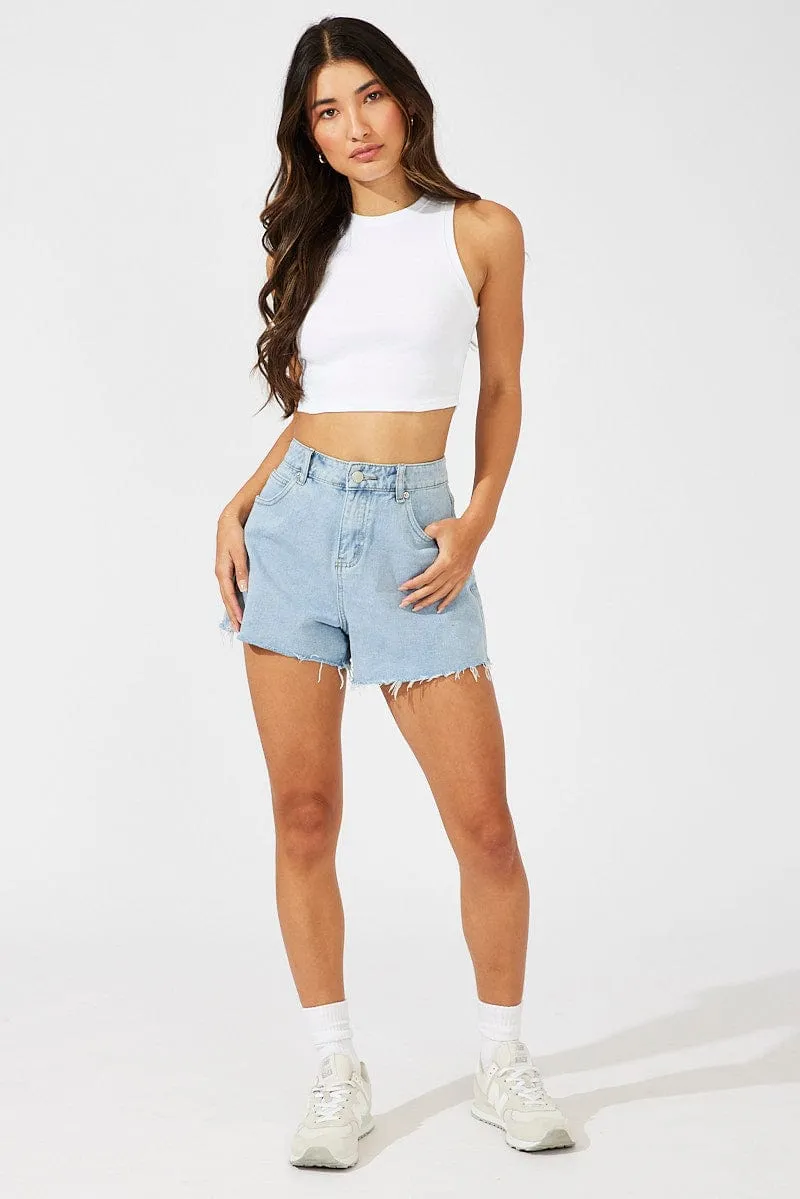 White Crop Tank Top Crew neck LayeredPaneling