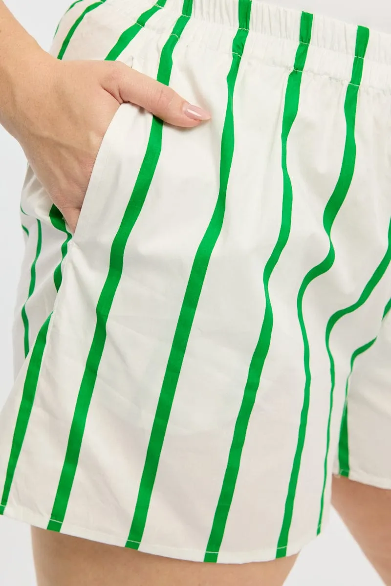 Green Stripe Elastic Waist Shorts China Cool Royal Mode