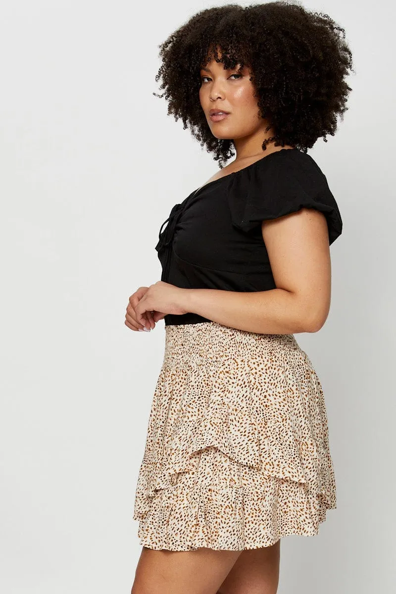 Animal Print Mini Skater Skirt Ruffle Hem Trendy Style Minimalist Trim