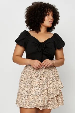Romantic Vibe Lightweight Animal Print Mini Skater Skirt Ruffle Hem