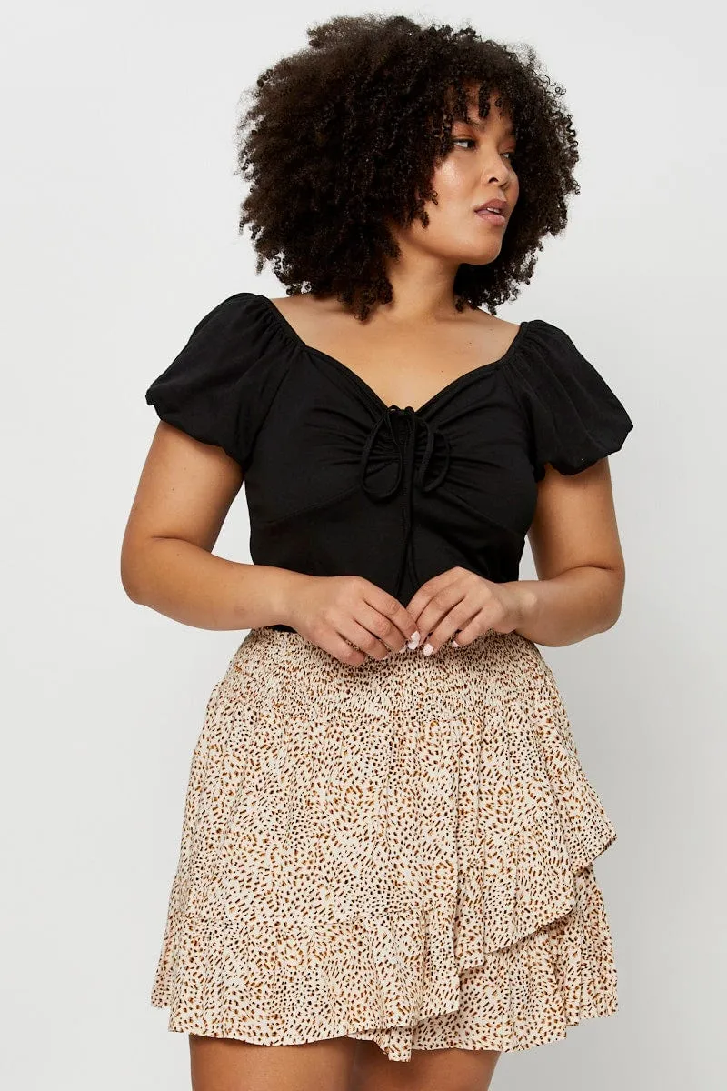Romantic Vibe Lightweight Animal Print Mini Skater Skirt Ruffle Hem