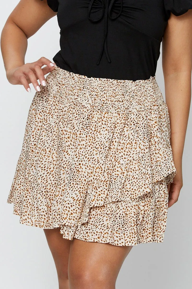 Cruise Attire Animal Print Mini Skater Skirt Ruffle Hem