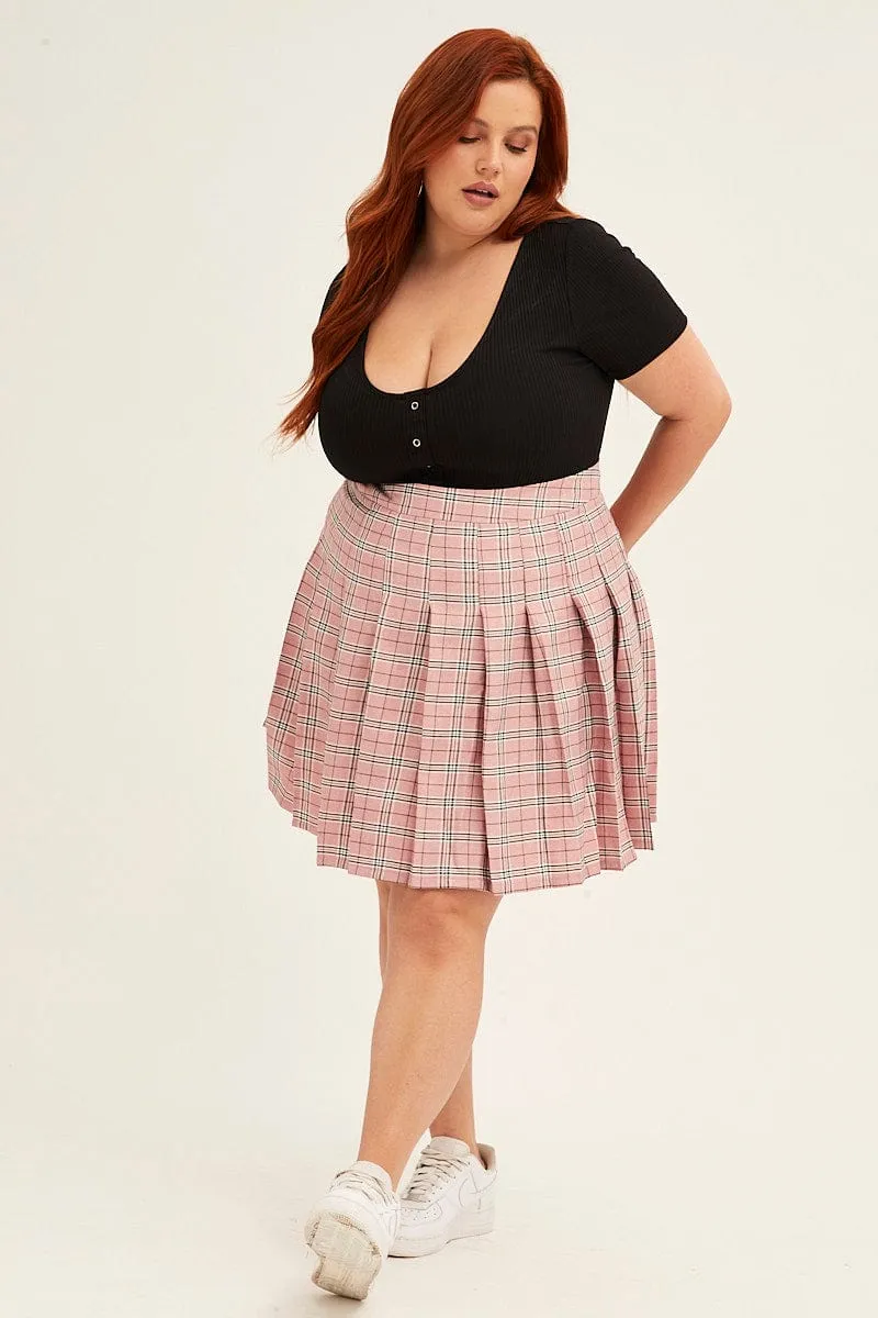 Comfy Wear Check Pleated Skirt Mini