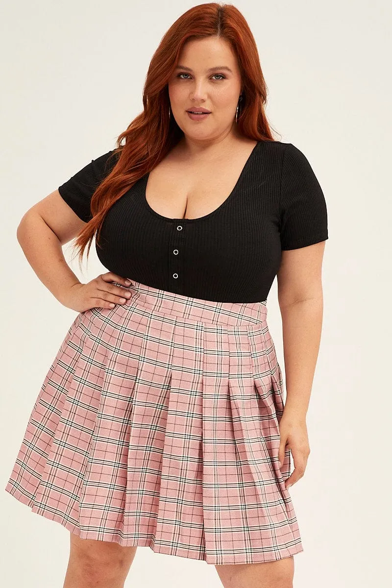Vibe Shot Modern Combo Check Pleated Skirt Mini