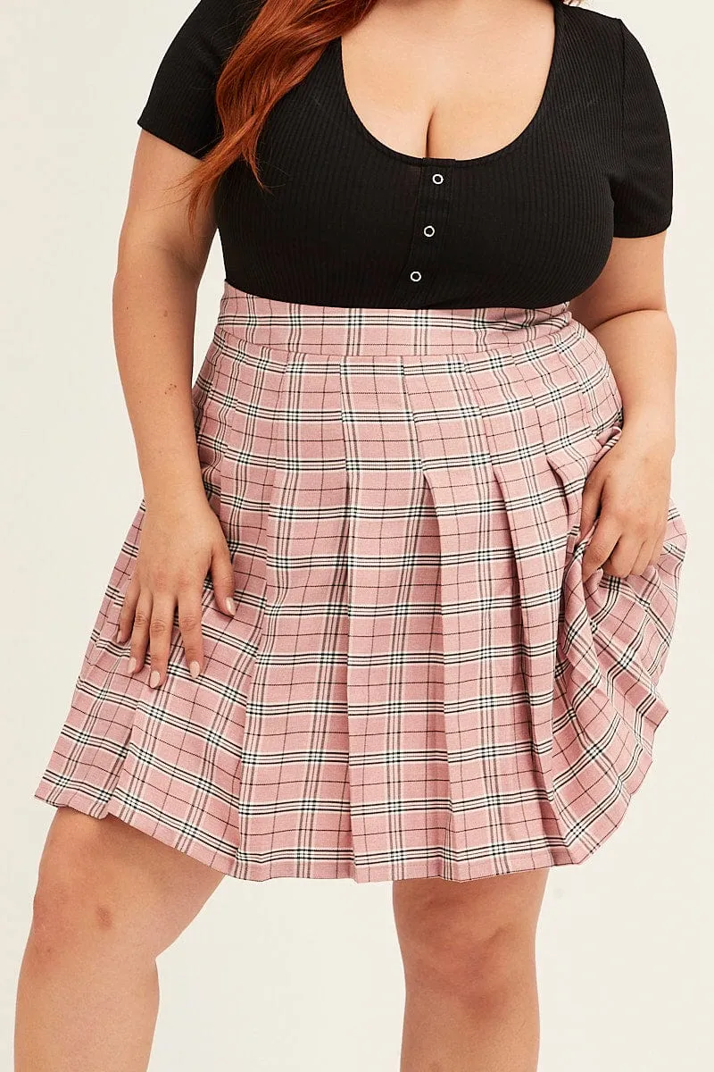 Check Pleated Skirt Mini Soft Motion