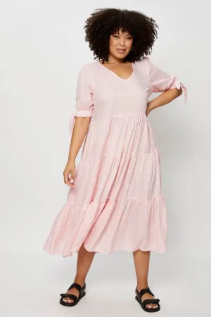 Trendy Chic Wave Sound Check Midi Dress V-neck Short Sleeve