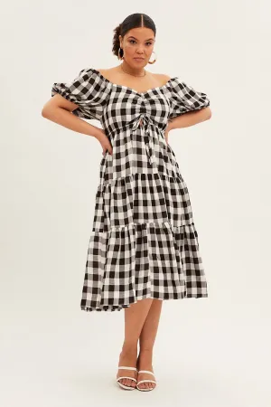Italian Flair Stripe Midi Dress Short Sleeve Sweetheart Neck Cut Out