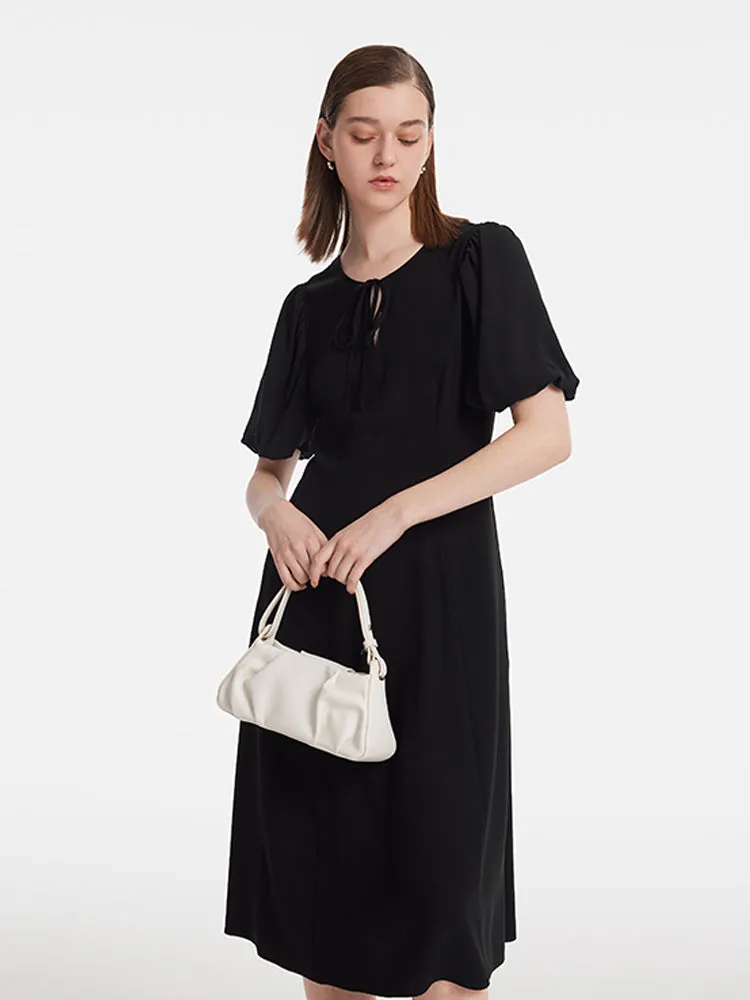 Bold pattern mid-calf dress Relaxed Design Acetate Gathered Waist Women Midi Dress