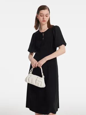 Acetate Gathered Waist Women Midi Dress american casual