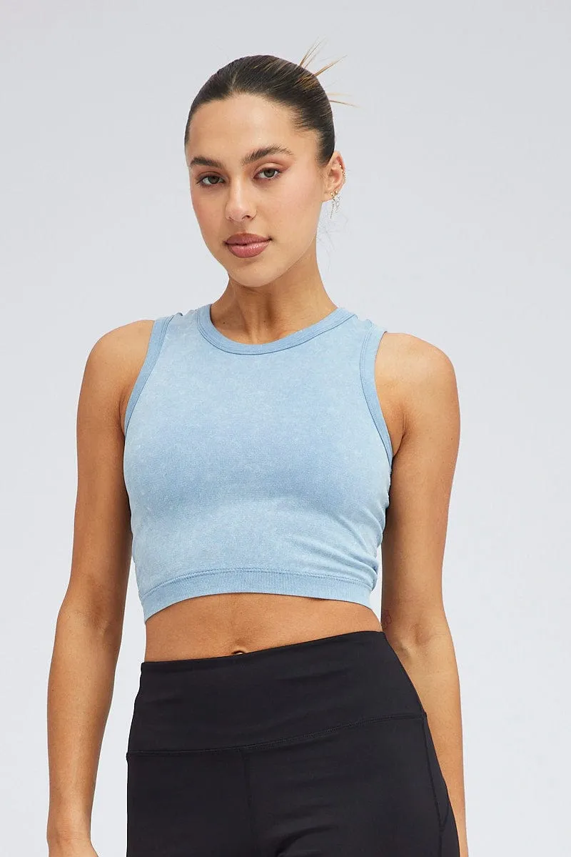 Blue Tank Top Crew Neck Washed Seamless City Beat SeamFreeEngineering