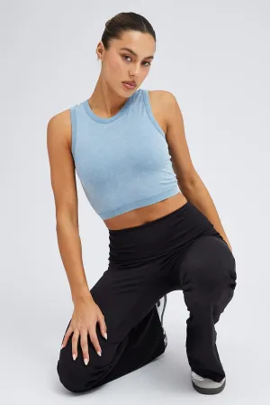 World Edge Blue Tank Top Crew Neck Washed Seamless