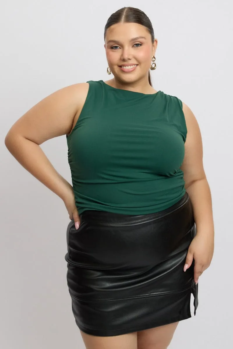 Green Tank Top Side Ruched Supersoft CompressionFreeCuffs Hero Tale