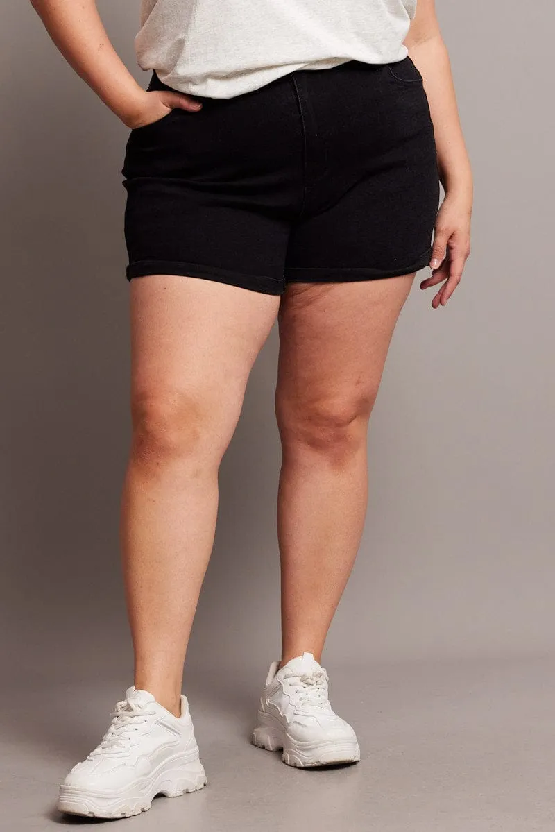 Black Skinny Shorts High Rise Adjustable Fastenings