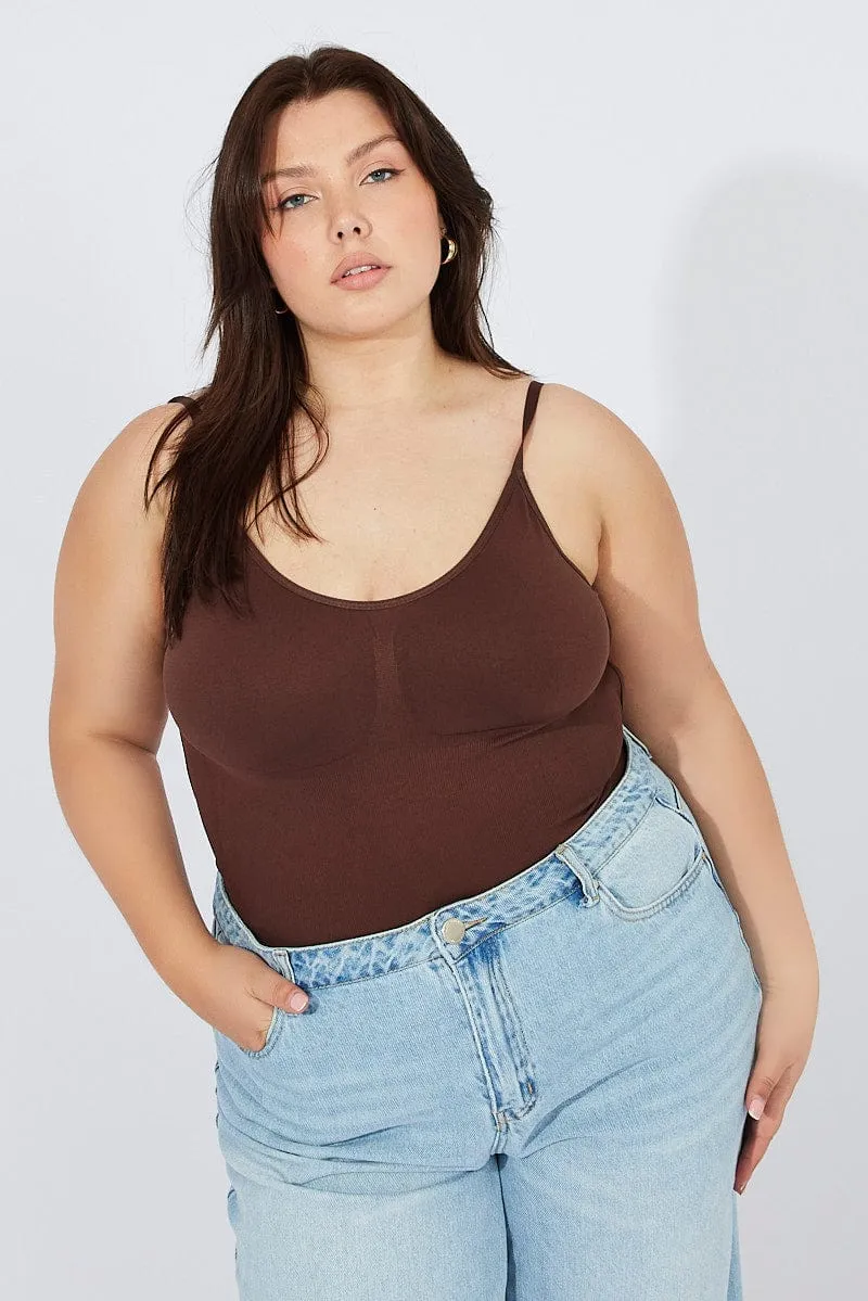Brown Seamless Backless Sculpting Bodysuit Outdoor Comfort Organic Cotton