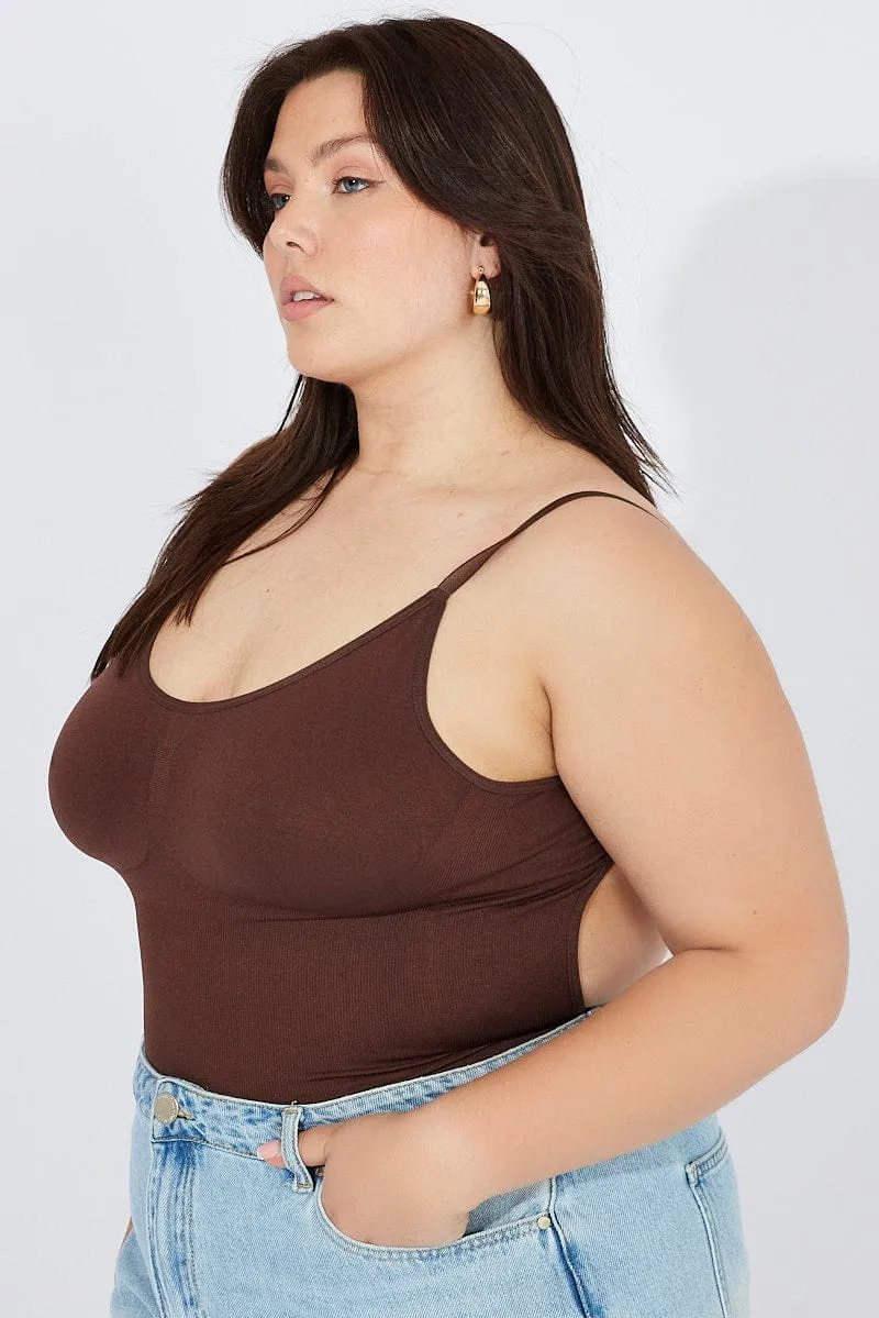 Brown Seamless Backless Sculpting Bodysuit AntiStaticTechnology SnagFree Surface