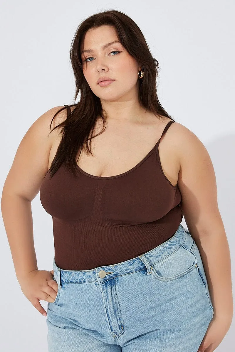Brown Seamless Backless Sculpting Bodysuit Modern Design AbrasionResistant Fabric