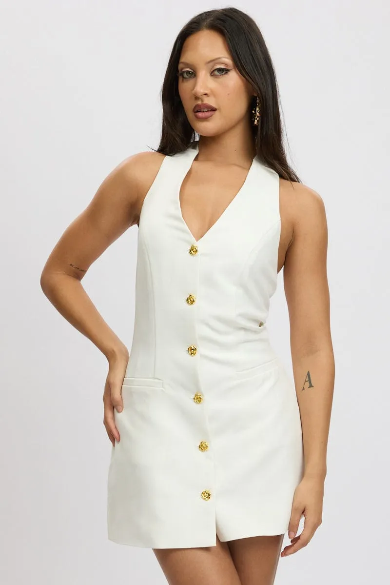 White Halter Neck Min Dress WrinkleResistantClothing Run Core