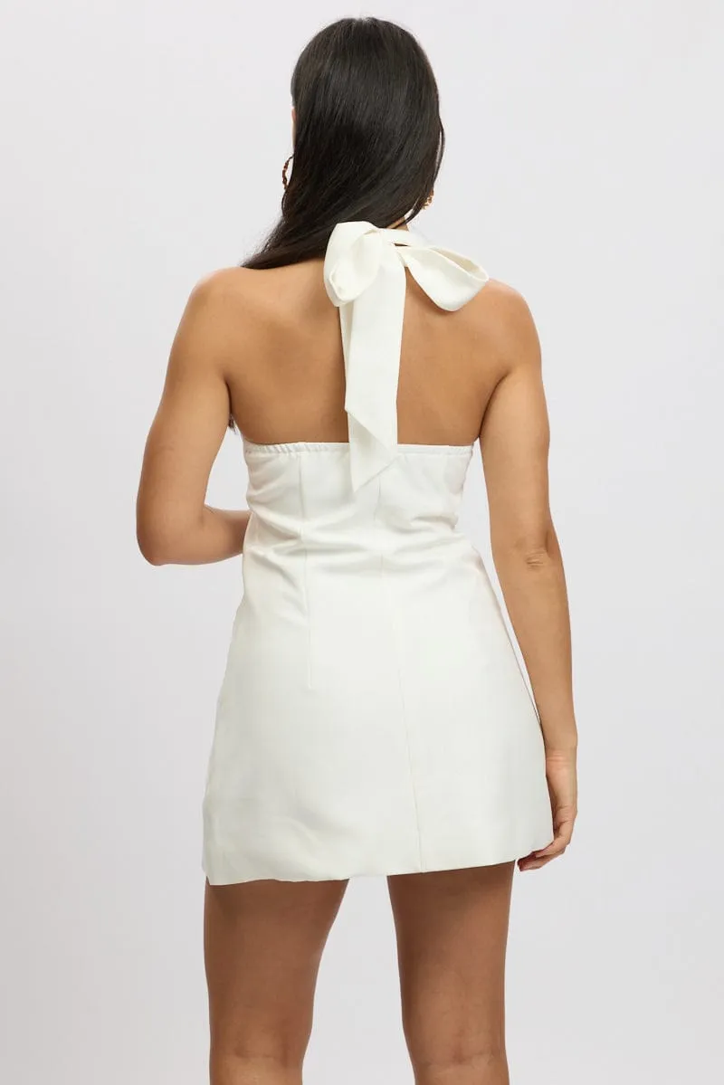 Fashionable Vest World Tone White Halter Neck Min Dress