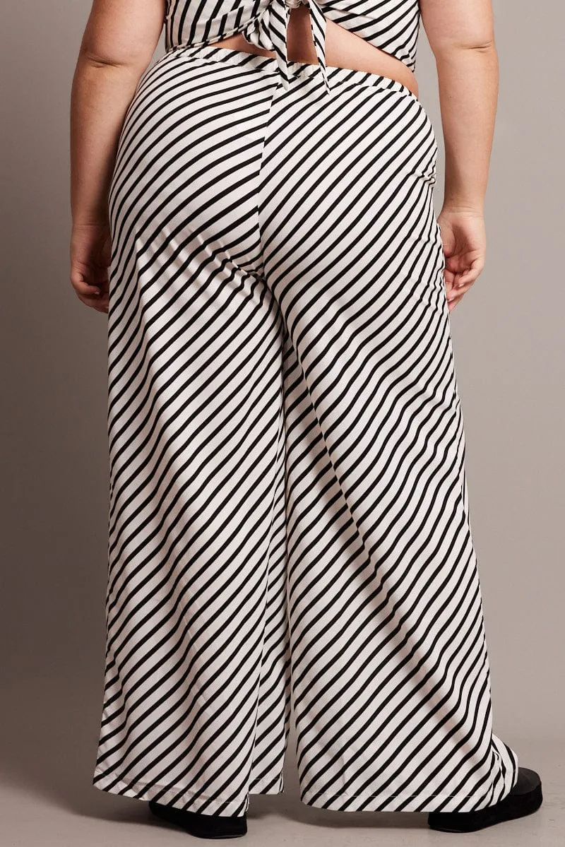 Flattering Design Black Stripe Wide Leg Pants High Rise