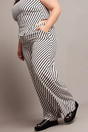 Classic Look Black Stripe Wide Leg Pants High Rise