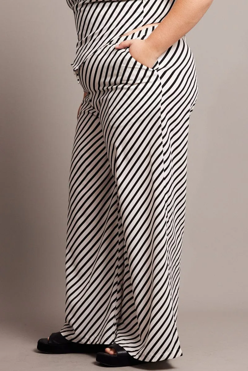 Quick Access Pockets Black Stripe Wide Leg Pants High Rise