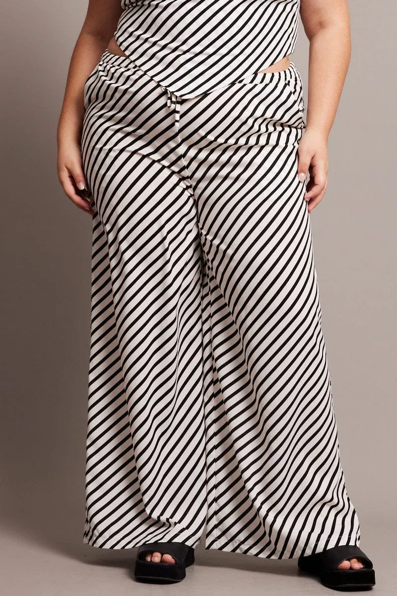 Practical Wear Black Stripe Wide Leg Pants High Rise